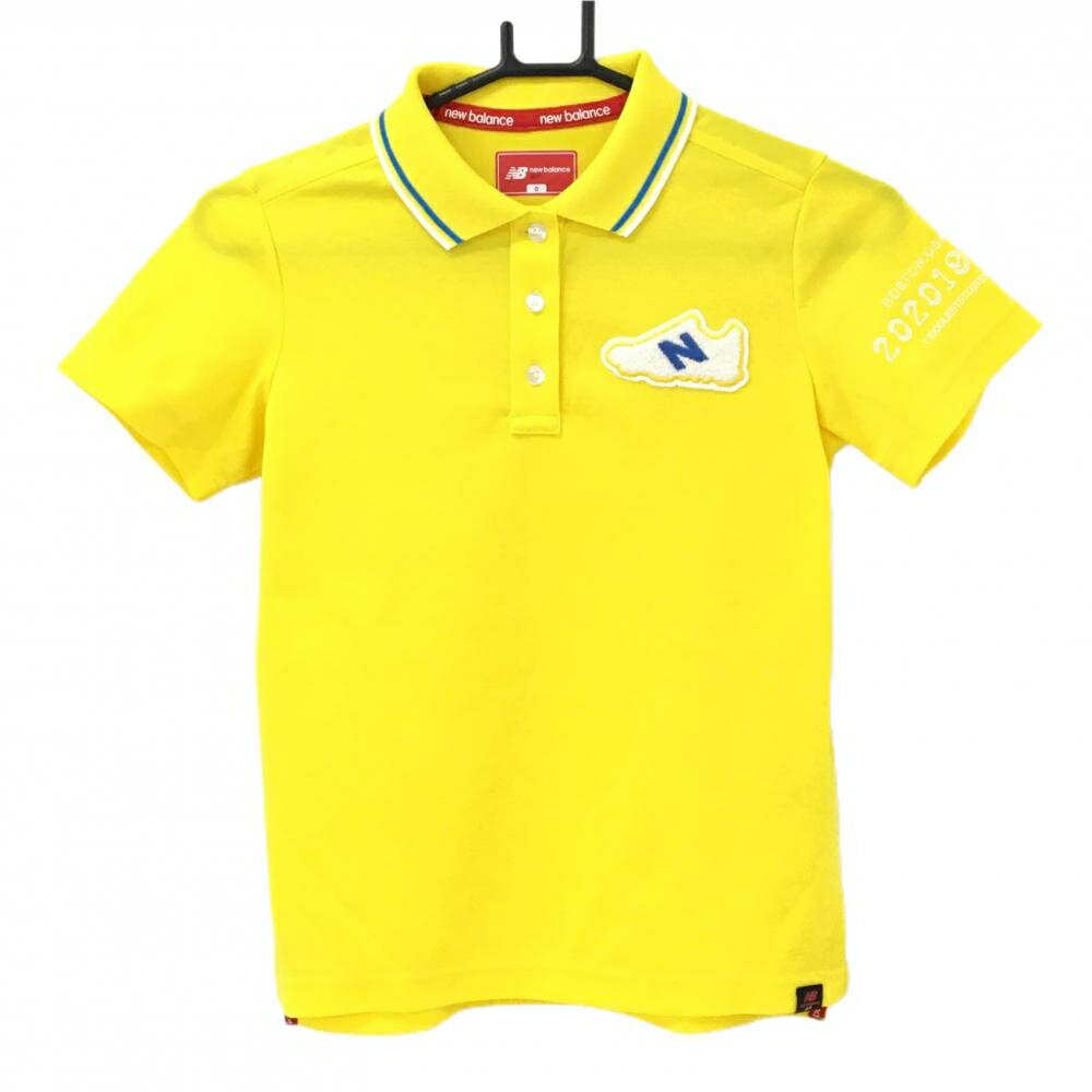Polo Shirt - 【当店ポイント10倍！楽天スーパーセール期間限定】【超美品】ニューバランスゴルフ 半袖ポロシャツ イエロー 襟ライン シューズワッペン レディース 0(S) ゴルフウェア New Balance