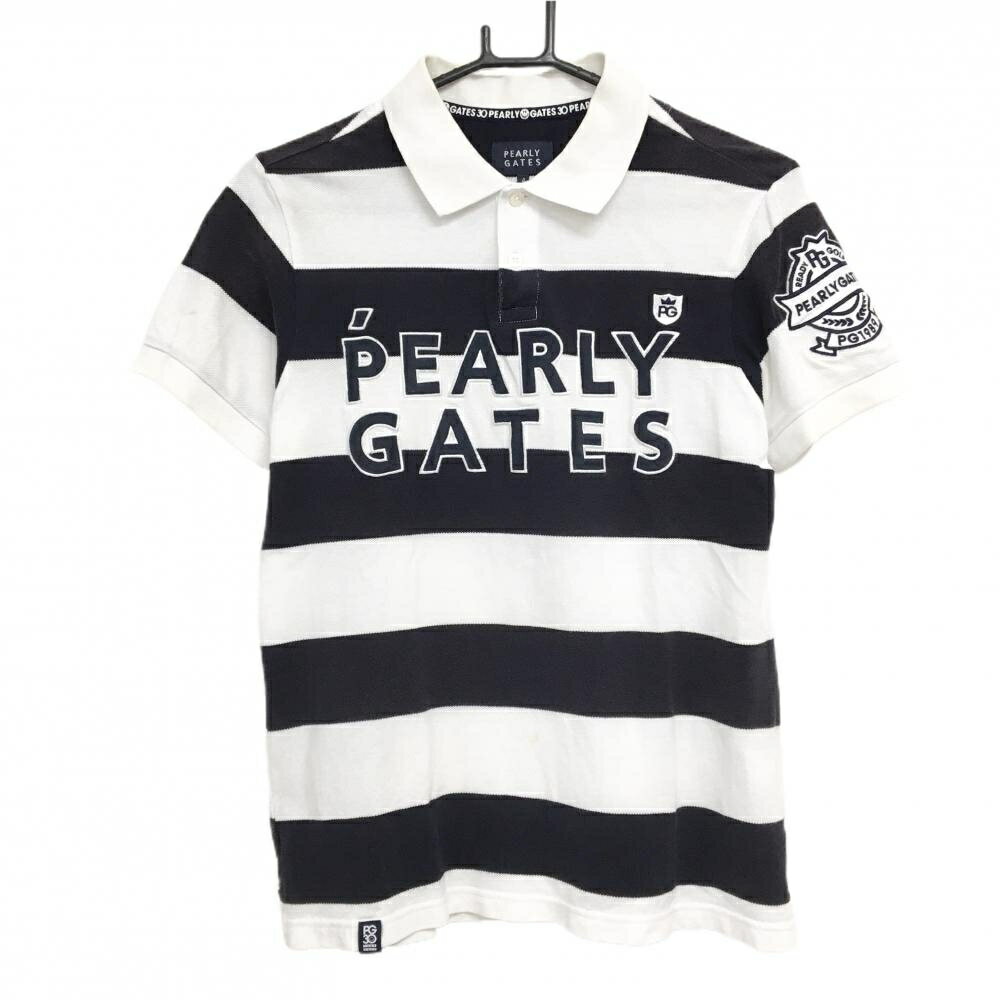 PEARLY GATES - パーリーゲイツ 半袖ポロシャツ 白×ネイビー ボーダー 30周年 メンズ 4(M) ゴルフウェア PEARLY GATES