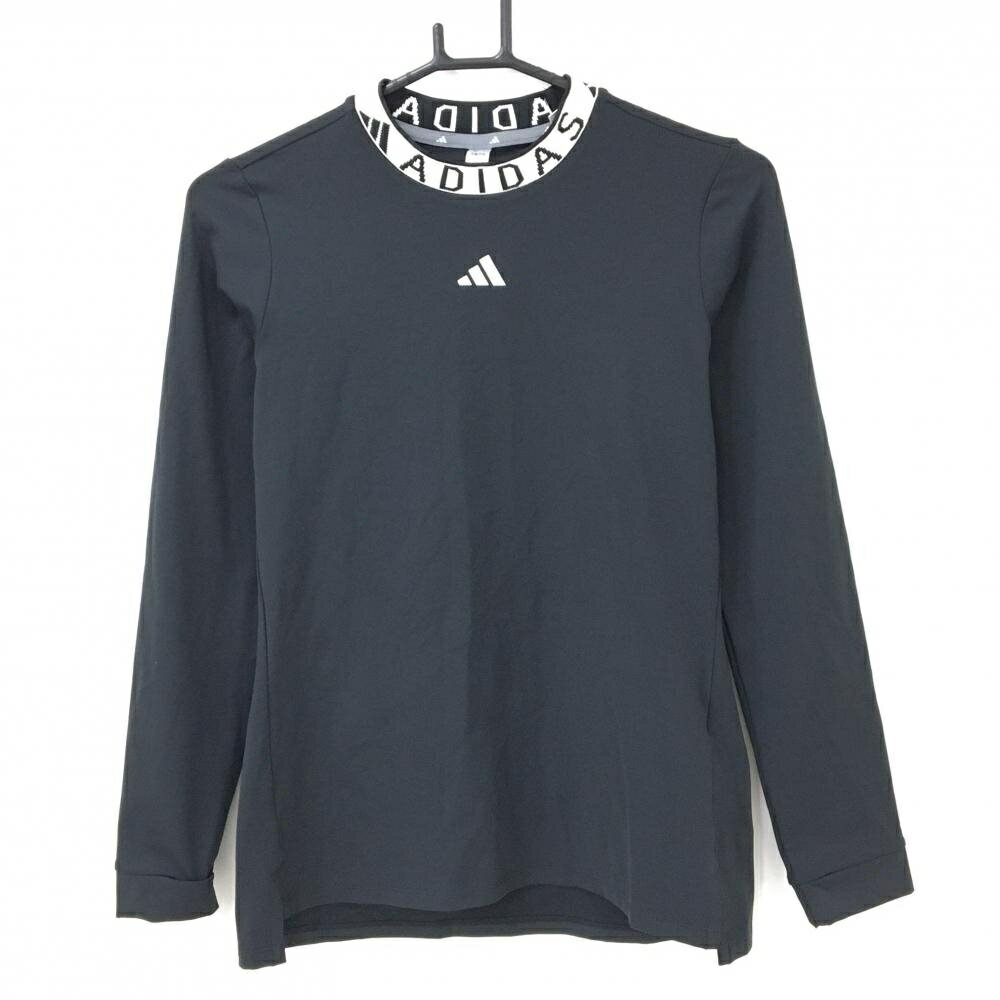 【超美品】アディダス 長袖ハイネックシャツ 黒×白 ネックロゴ 裏微起毛 レディー...