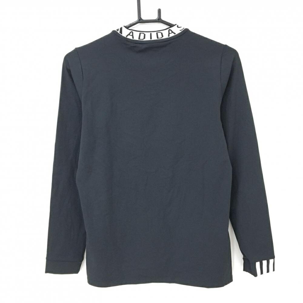 【超美品】アディダス 長袖ハイネックシャツ 黒×白 ネックロゴ 裏微起毛 レディー...