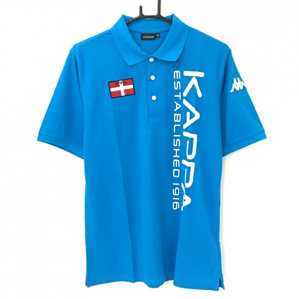 【新品】カッパ 半袖ポロシャツ ライトブルー系×白 ロゴプリント デオシーム メン...