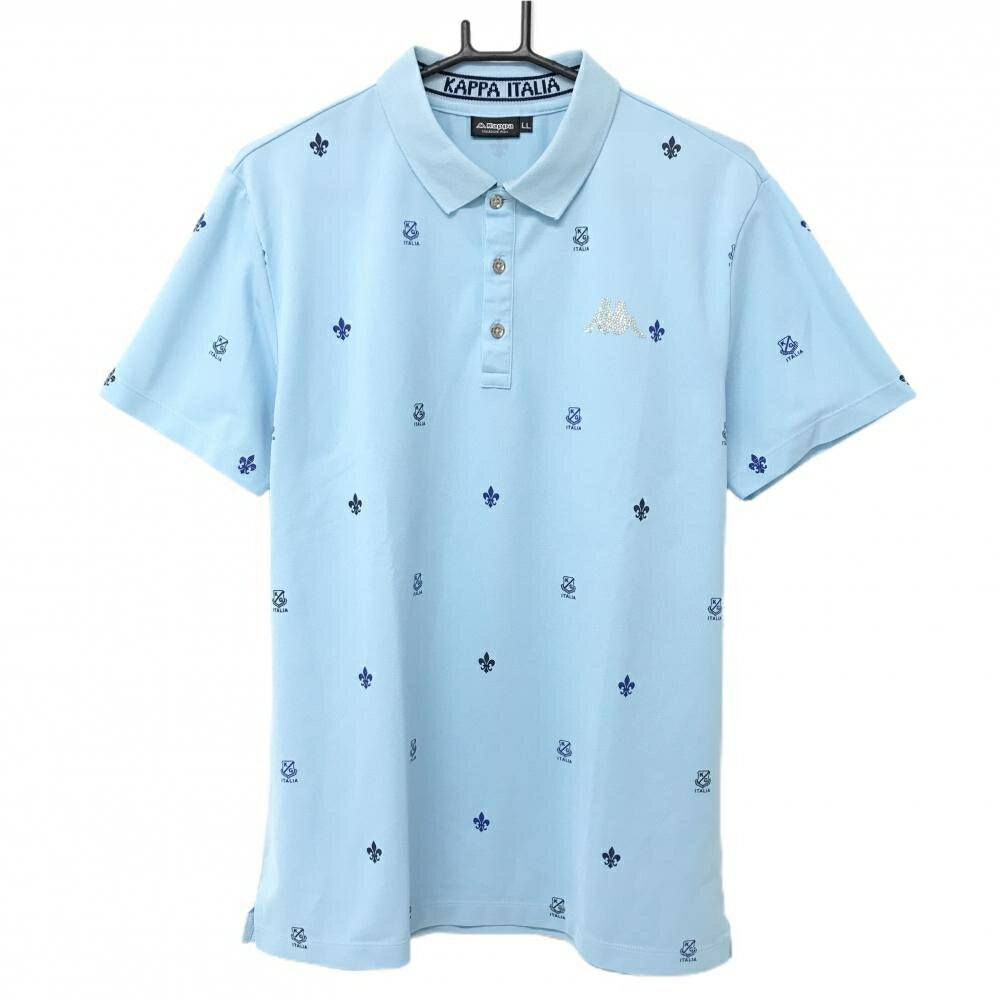 Kappa - 【超美品】カッパ 半袖ポロシャツ ライトブルー×黒×ブルー 総柄 ラインストーンロゴ メンズ LL ゴルフウェア Kappa