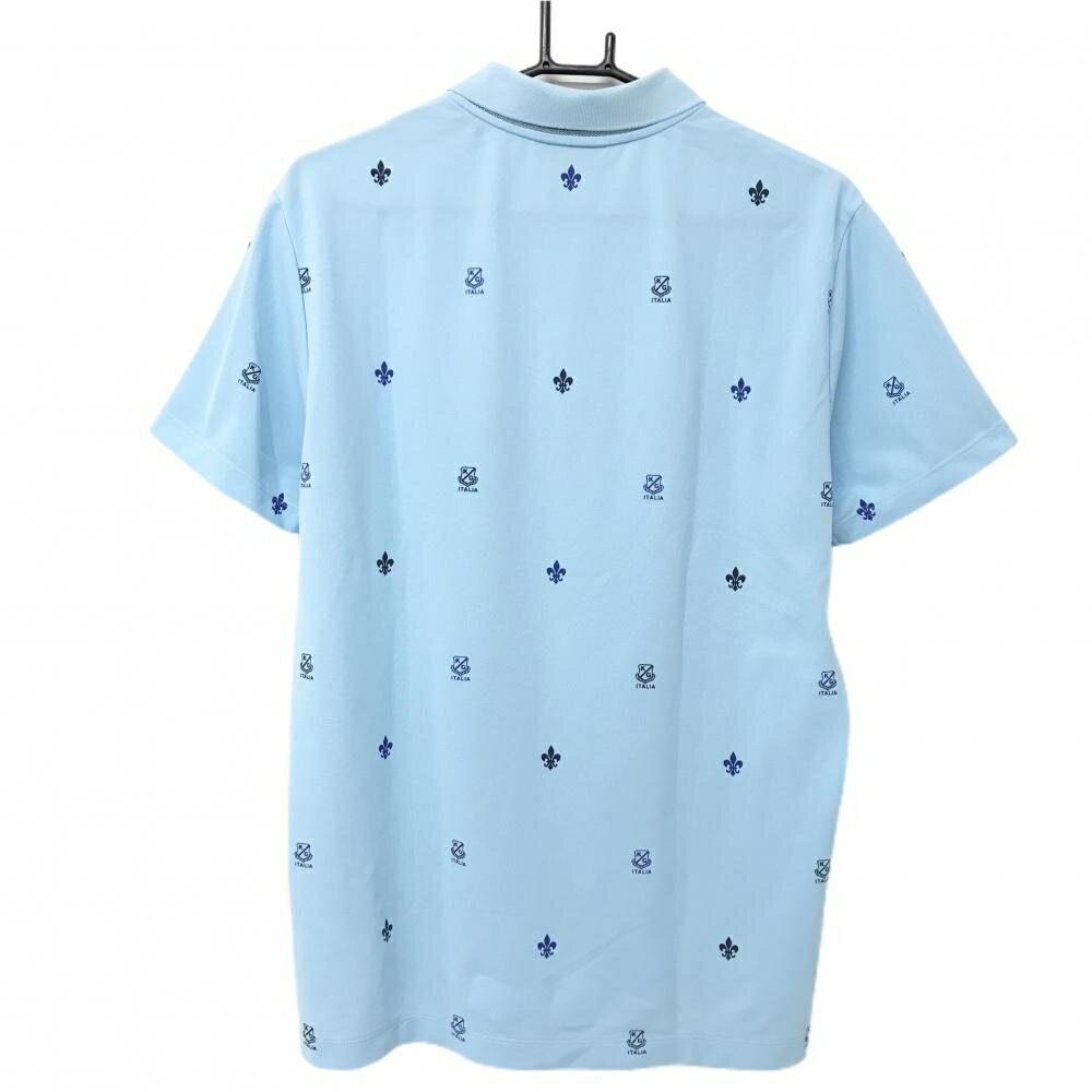 【超美品】カッパ 半袖ポロシャツ ライトブルー×黒×ブルー 総柄 ラインストーンロゴ メンズ LL ゴルフウェア Kappa