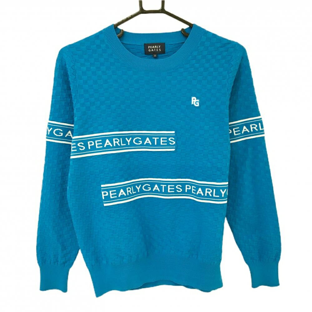 PEARLY GATES - 【超美品】パーリーゲイツ セーター ブルー 格子柄織生地 ロゴ ニット レディース 0(S) ゴルフウェア 2024年モデル PEARLY GATES