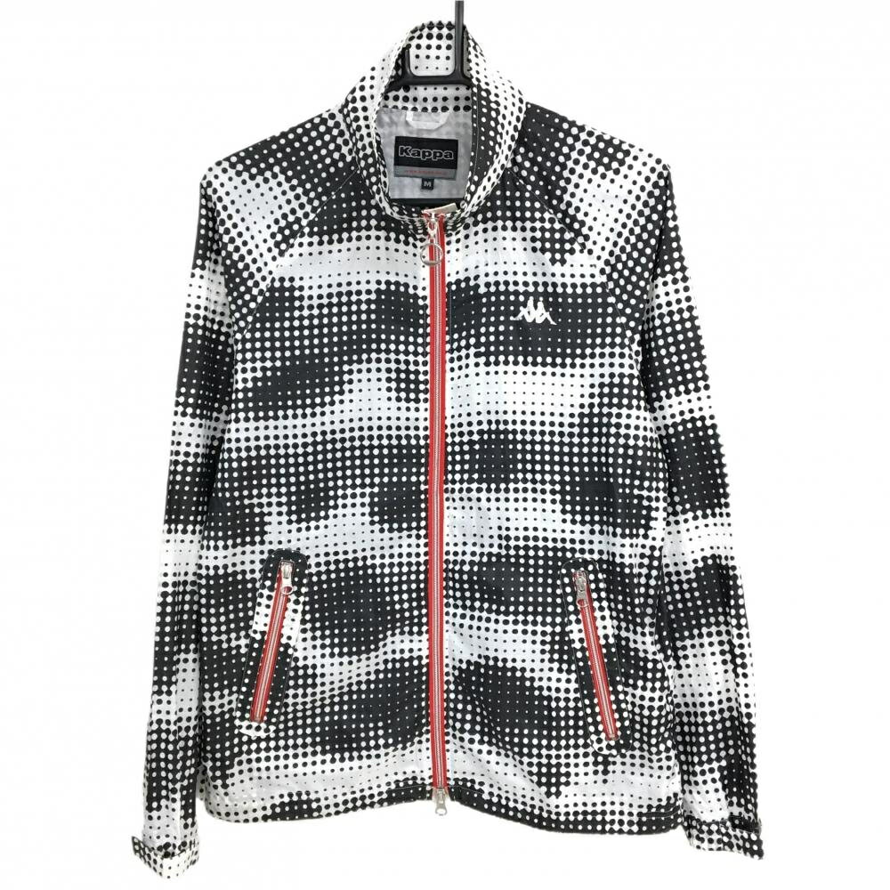乐天商城 - 【超美品】カッパ ジャケットブルゾン 白×黒 ドット調総柄 薄手 ロゴプリント メンズ M ゴルフウェア Kappa