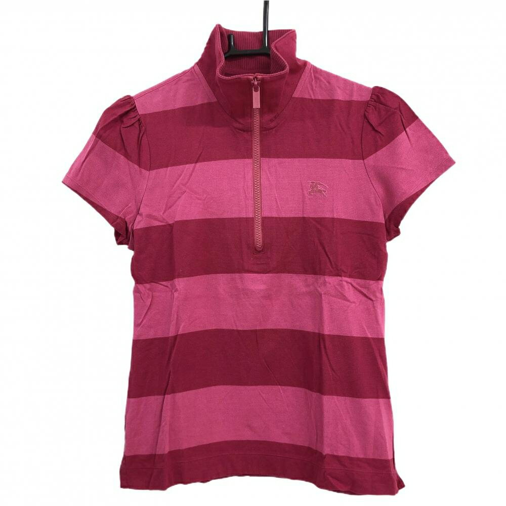 BURBERRY Golf - 【超美品】バーバリーゴルフ 半袖ハイネックシャツ ピンク ボーダー ハーフジップ レディース 2(M) ゴルフウェア BURBERRY GOLF