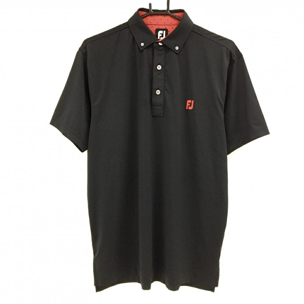 【美品】フットジョイ 半袖ポロシャツ 黒×レッド ロゴ刺しゅう メンズ L ゴルフウェア FootJoy
