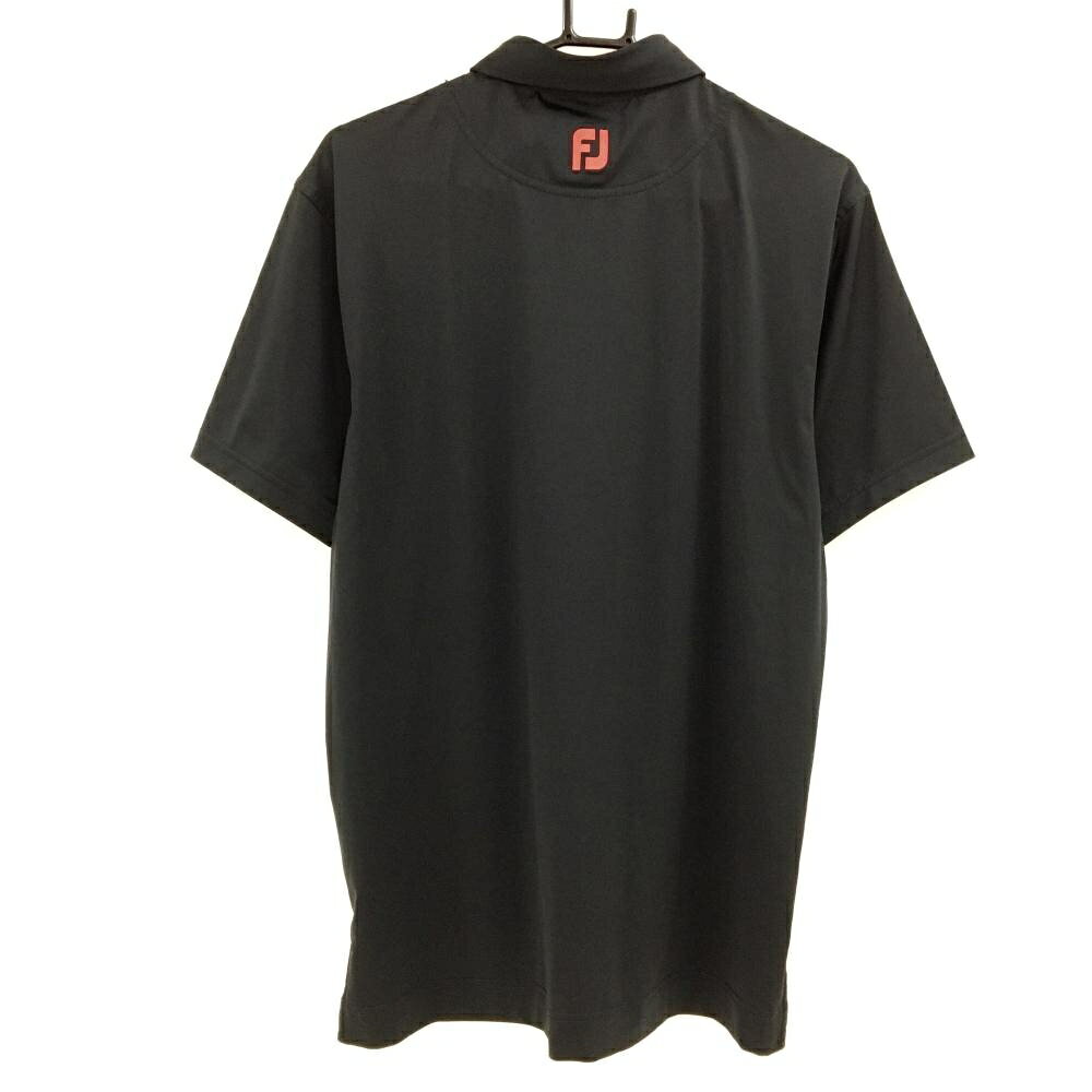 【美品】フットジョイ 半袖ポロシャツ 黒×レッド ロゴ刺しゅう メンズ L ゴルフウェア FootJoy