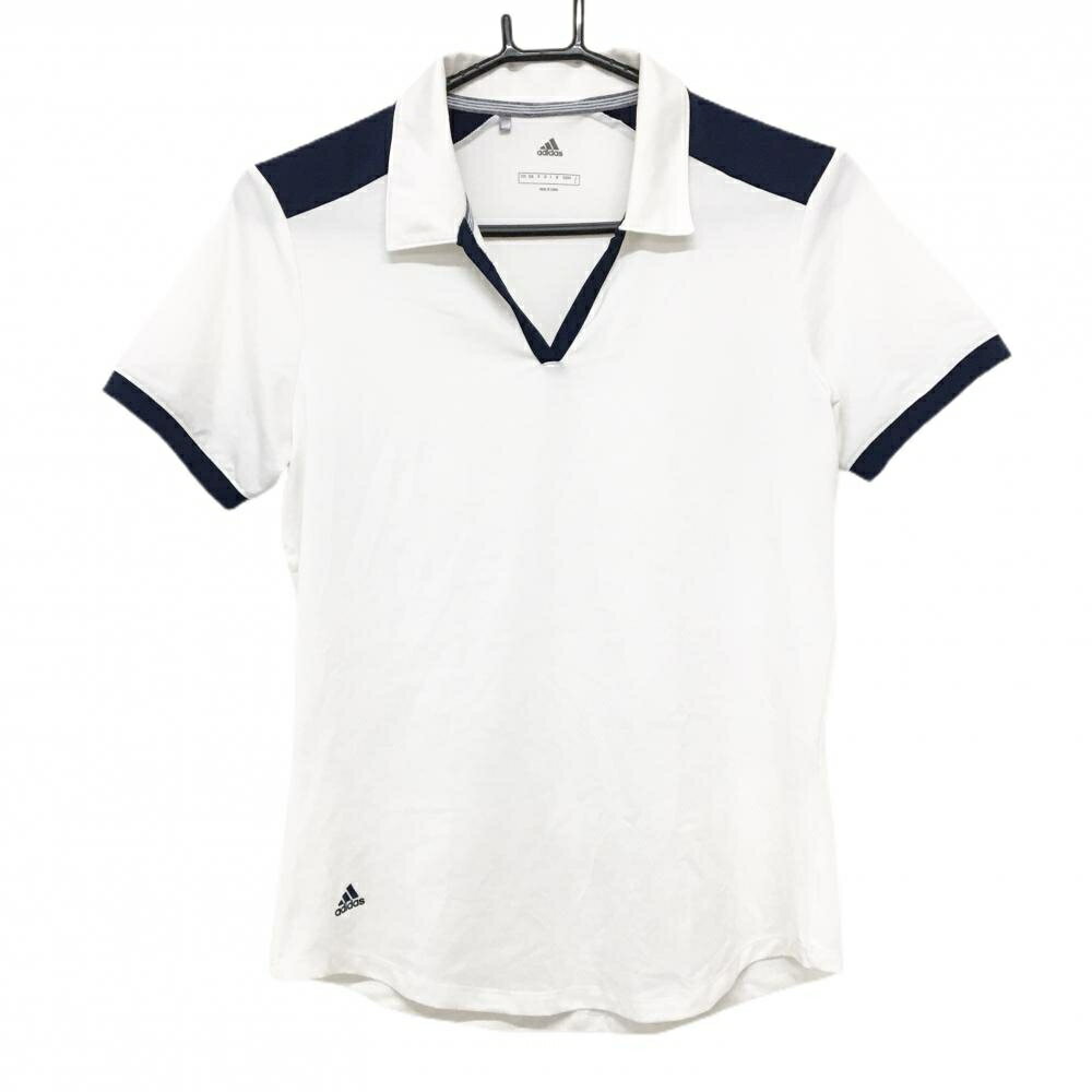 Rakuten - 【美品】アディダス 半袖スキッパーシャツ 白×ネイビー 裾ロゴ レディース L ゴルフウェア adidas