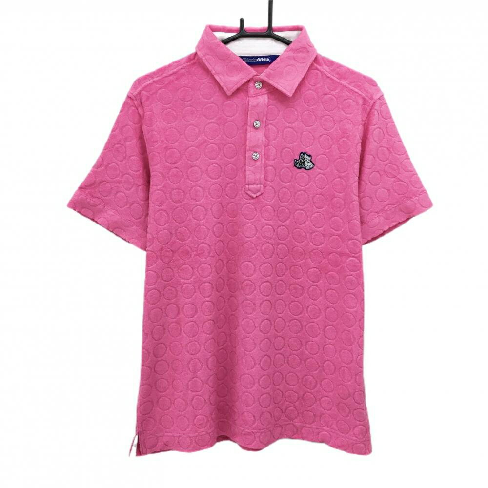 Men'S Wear - 【超美品】ブラックアンドホワイト 半袖ポロシャツ ピンク 総柄 パイル地 胸ロゴ メンズ L ゴルフウェア Black＆White