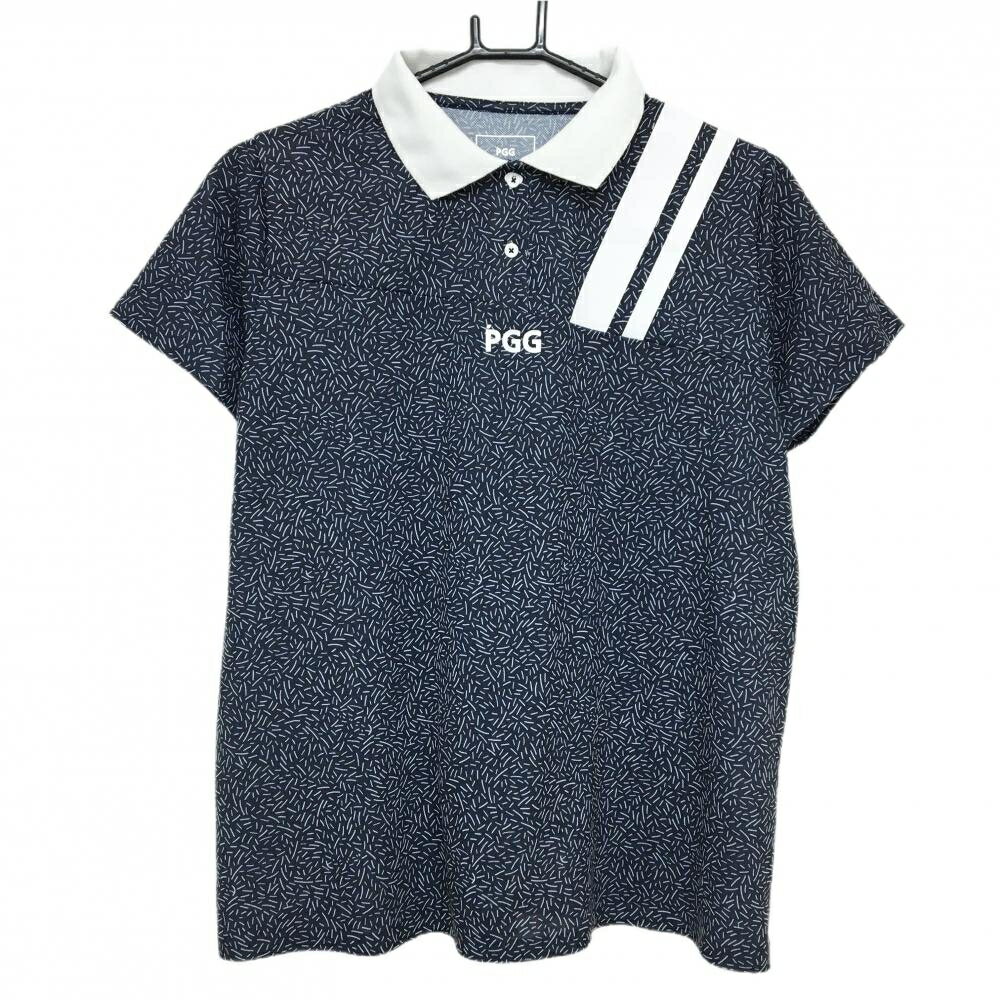 【当店ポイント10倍！楽天スーパーセール期間限定】PGGパーリーゲイツ 半袖ポロシャツ ネイビー×白 総柄 胸ロゴプリント レディース 2(L) ゴルフウェア PEARLY GATES