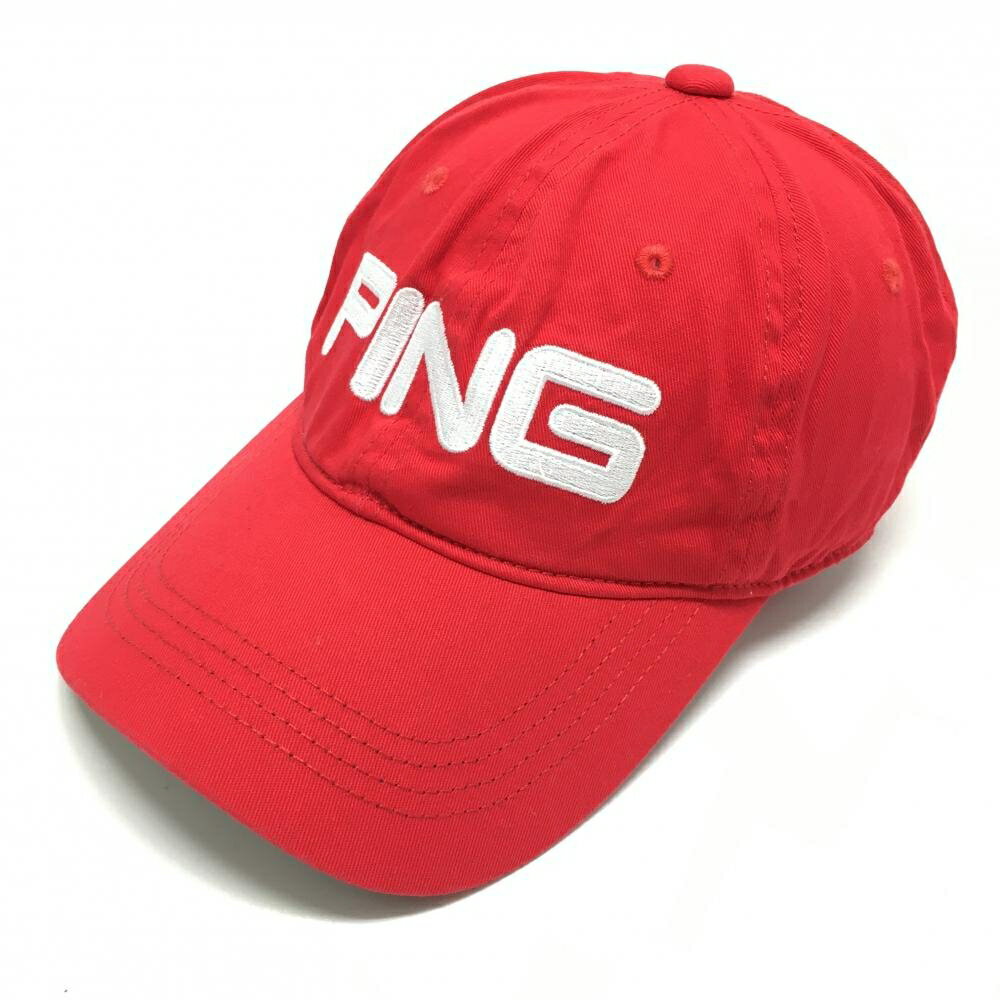 【美品】ピン キャップ レッド×白 ロゴ刺しゅう ONE SIZE FITS ALL ゴルフウェア PING