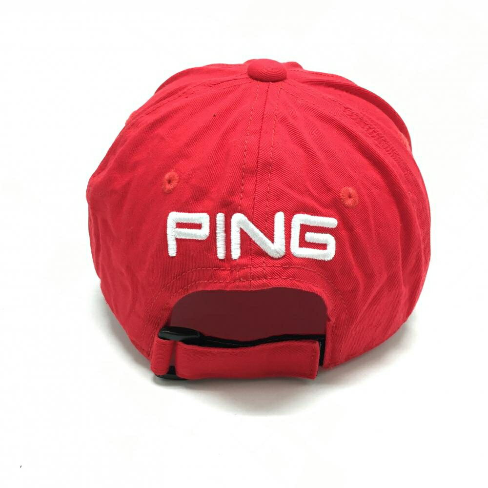 【美品】ピン キャップ レッド×白 ロゴ刺しゅう ONE SIZE FITS ALL ゴルフウェア PING