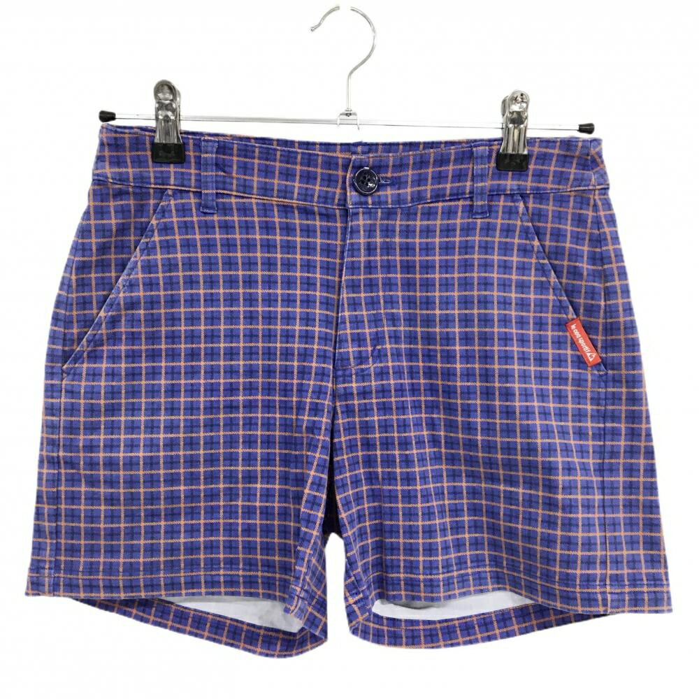 【美品】ルコックゴルフ ショートパンツ パープル×オレンジ チェック レディース 7 ゴルフウェア le coq sportif