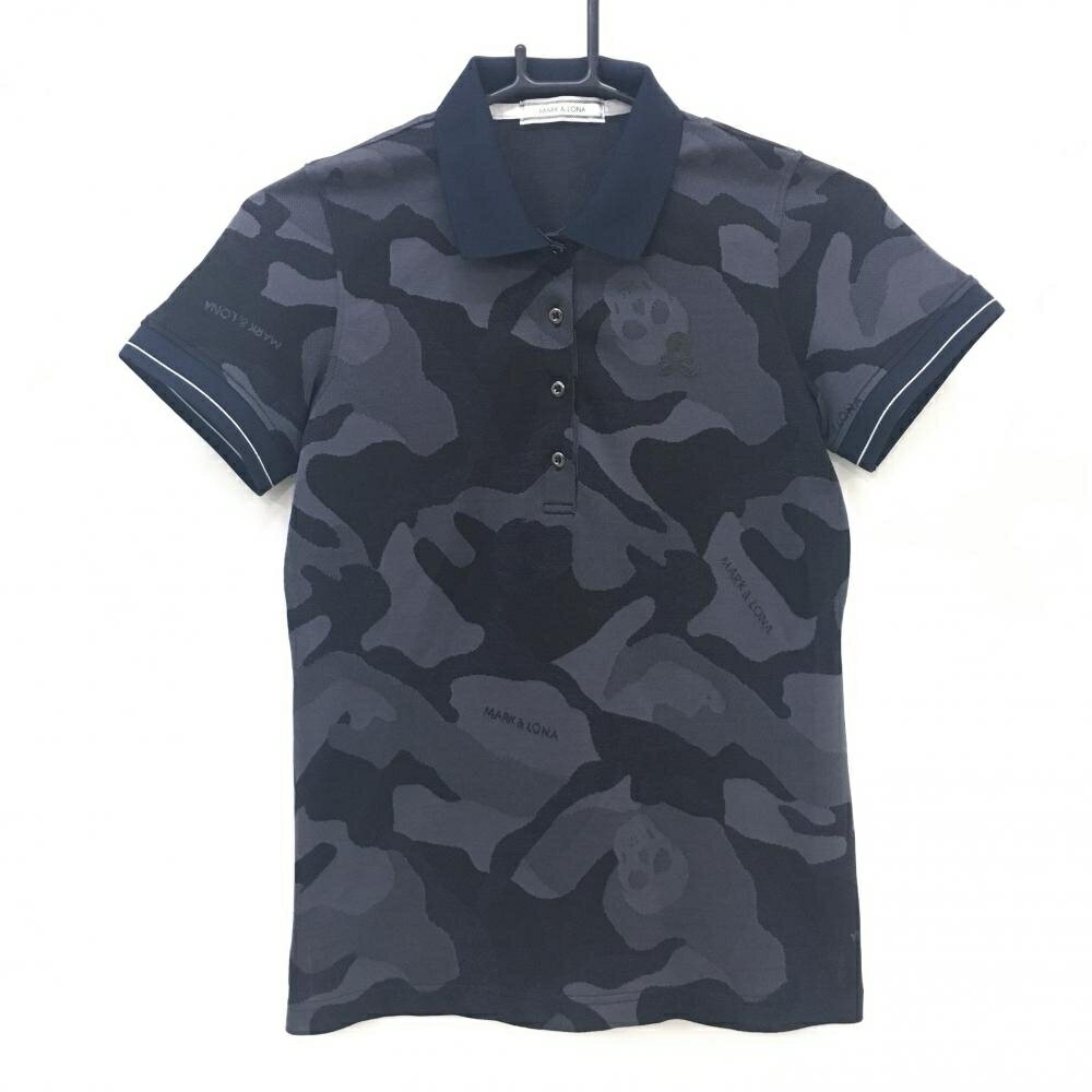 Shirts - マークアンドロナ 半袖ポロシャツ 黒×グレー カモフラ柄 迷彩 スカル レディース M ゴルフウェア MARK＆LONA