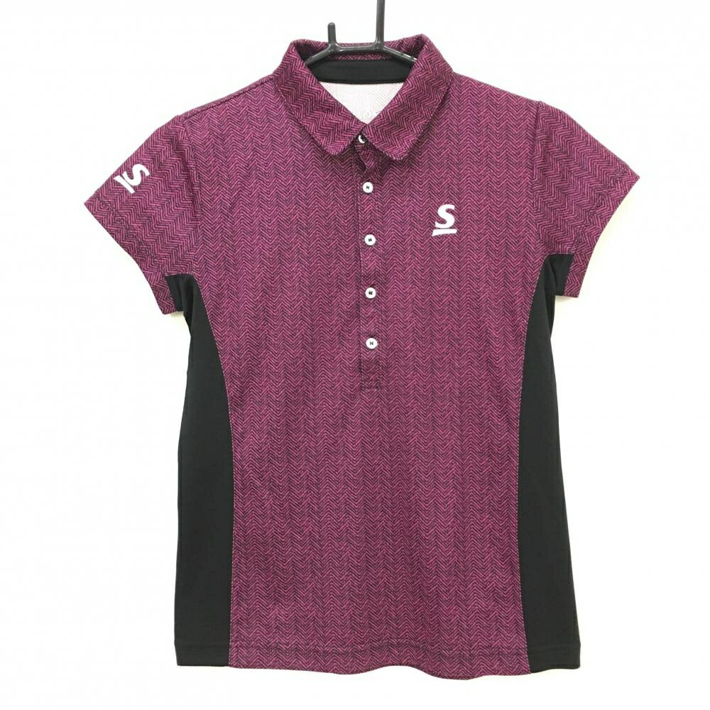 SRIXON - 【当店ポイント10倍！楽天スーパーセール期間限定】【超美品】スリクソン 半袖ポロシャツ ピンク×黒 ヘリンボーン柄 ロゴプリント レディース L ゴルフウェア SRIXON