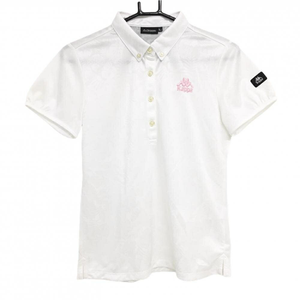 Kappa - 【当店ポイント10倍！楽天スーパーセール期間限定】【超美品】カッパ 半袖ポロシャツ 白 リーフ柄地模様 ロゴ刺しゅう ボタンダウン レディース L ゴルフウェア Kappa