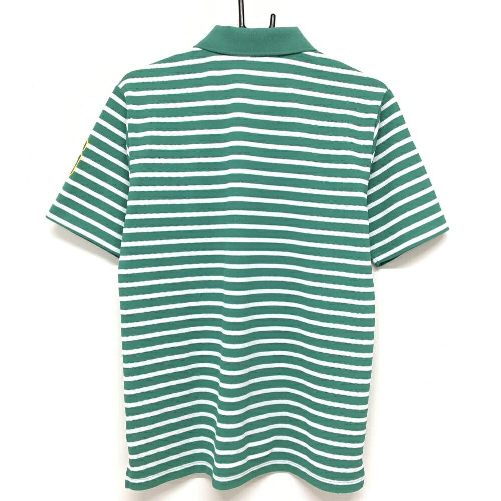 【超美品】マンシングウェア 半袖ポロシャツ グリーン×白 ボーダー ワッペン メン...