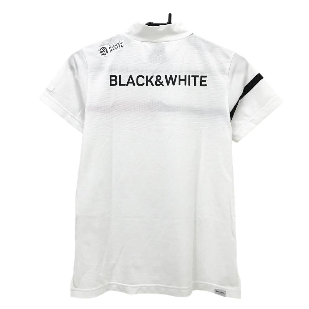 【超美品】ブラックアンドホワイト 半袖ハイネックシャツ 白 胸ライン バックロゴ レディース M ゴルフウェア Black＆White