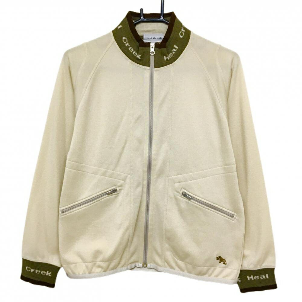 Marie Claire - 【美品】ヒールクリーク 切替ジャケット ベージュ×カーキ ネック・袖口ニット 裏微起毛 レディース 40(M) ゴルフウェア Heal Creek