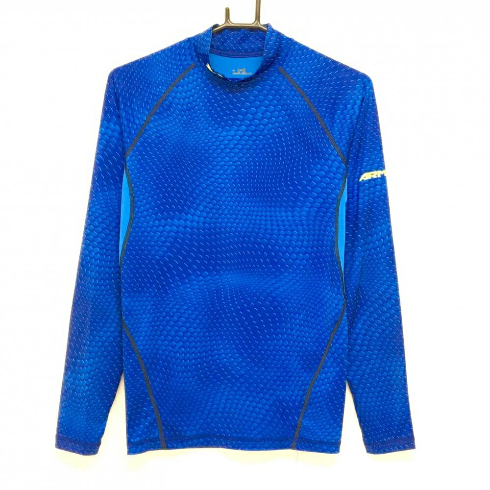 Under Armour - 【美品】アンダーアーマー インナーシャツ ブルー×ライトブルー 総柄 ストレッチ ネックロゴ メンズ L　G ゴルフウェア UNDER ARMOUR