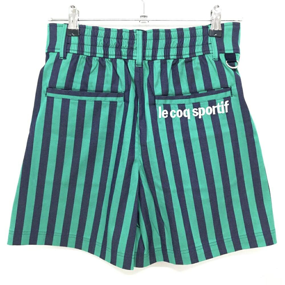 【超美品】ルコックゴルフ キュロットスカート グリーン×ネイビー ストライプ レディース 9 ゴルフウェア le coq sportif