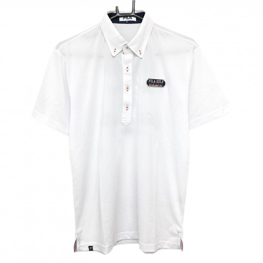 【超美品】フィラ 半袖ポロシャツ 白 後ビッグプリント ボタンダウン メンズ L ゴルフウェア FILA GOLF