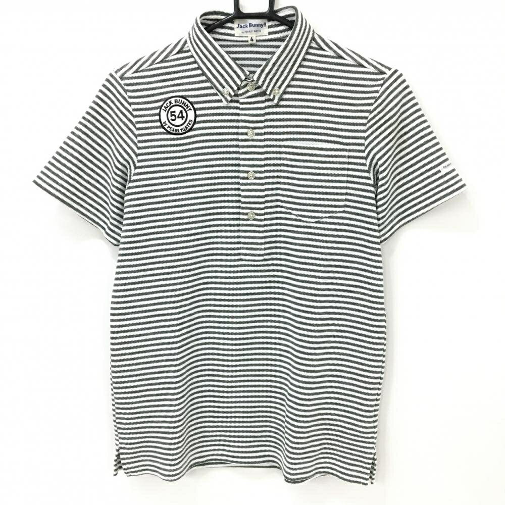 Rakuten - ジャックバニー 半袖ポロシャツ 白×グレー ボーダー ワッペン メンズ 4(M) ゴルフウェア Jack Bunny