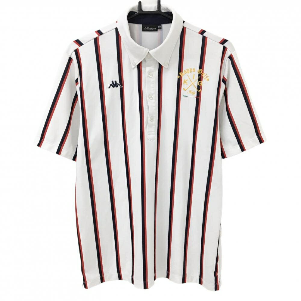 Kappa - カッパ 半袖ポロシャツ 白×ネイビー×レッド ストライプ ボタンダウン メンズ XO ゴルフウェア Kappa