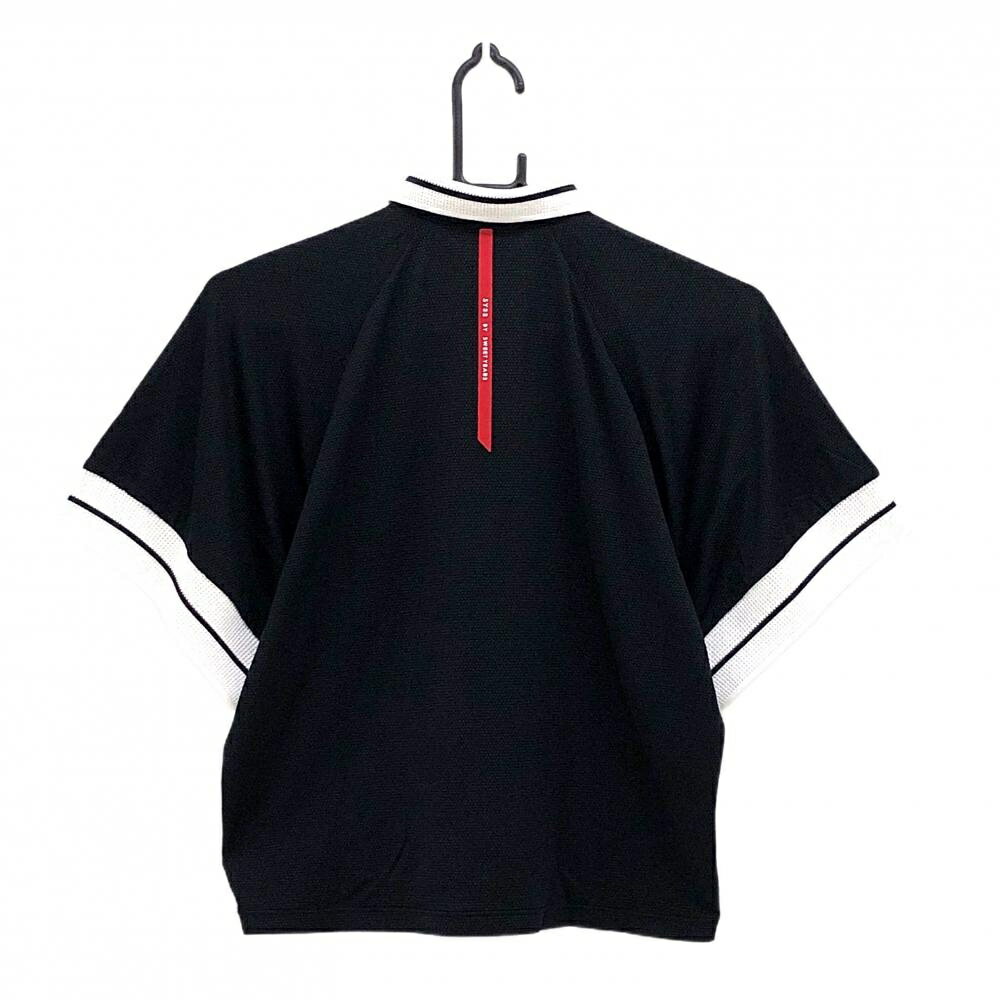 【超美品】SY32 半袖ポロシャツ 黒×白 ハーフジップ 織生地 胸ロゴ レディース M ...