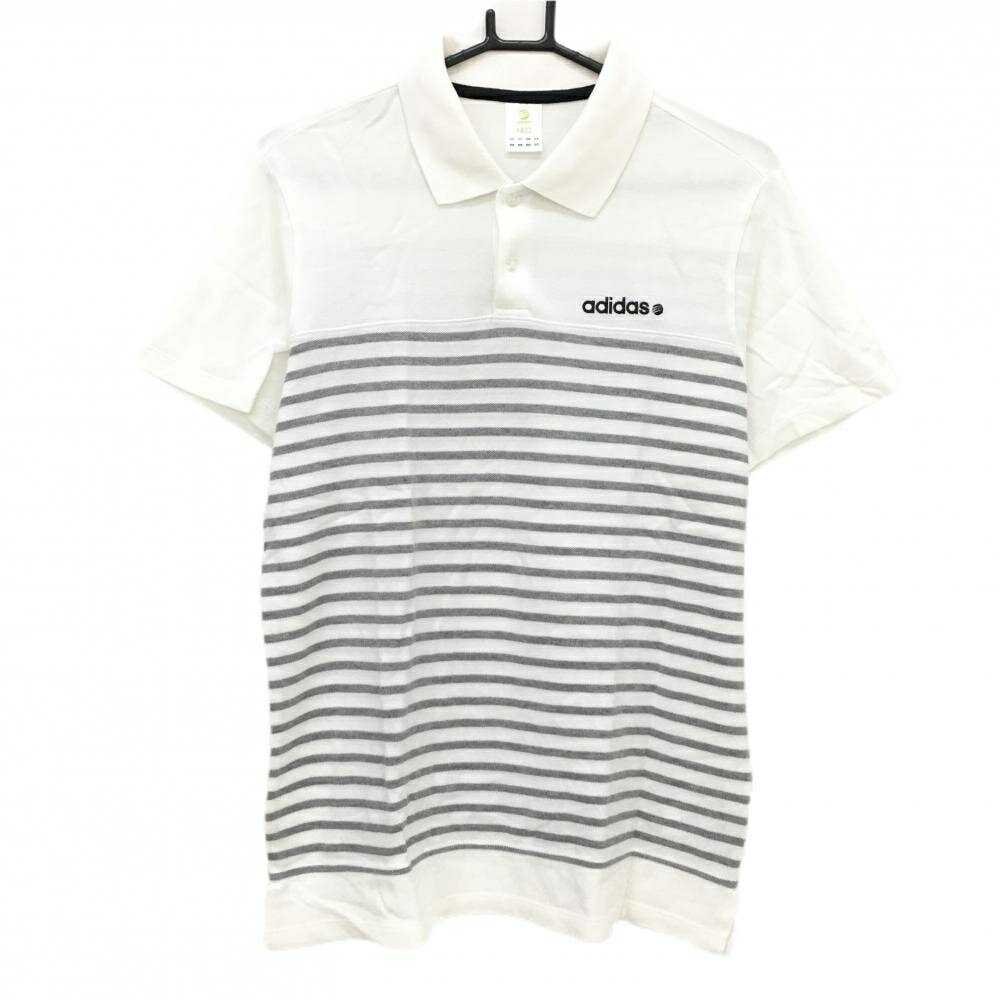 ADIDAS - 【美品】アディダス 半袖ポロシャツ 白×グレー ボーダー メンズ L ゴルフウェア adidas