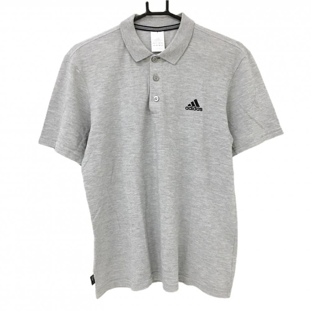 アディダス 半袖ポロシャツ グレー ロゴ刺しゅう黒 メンズ L ゴルフウェア adidas