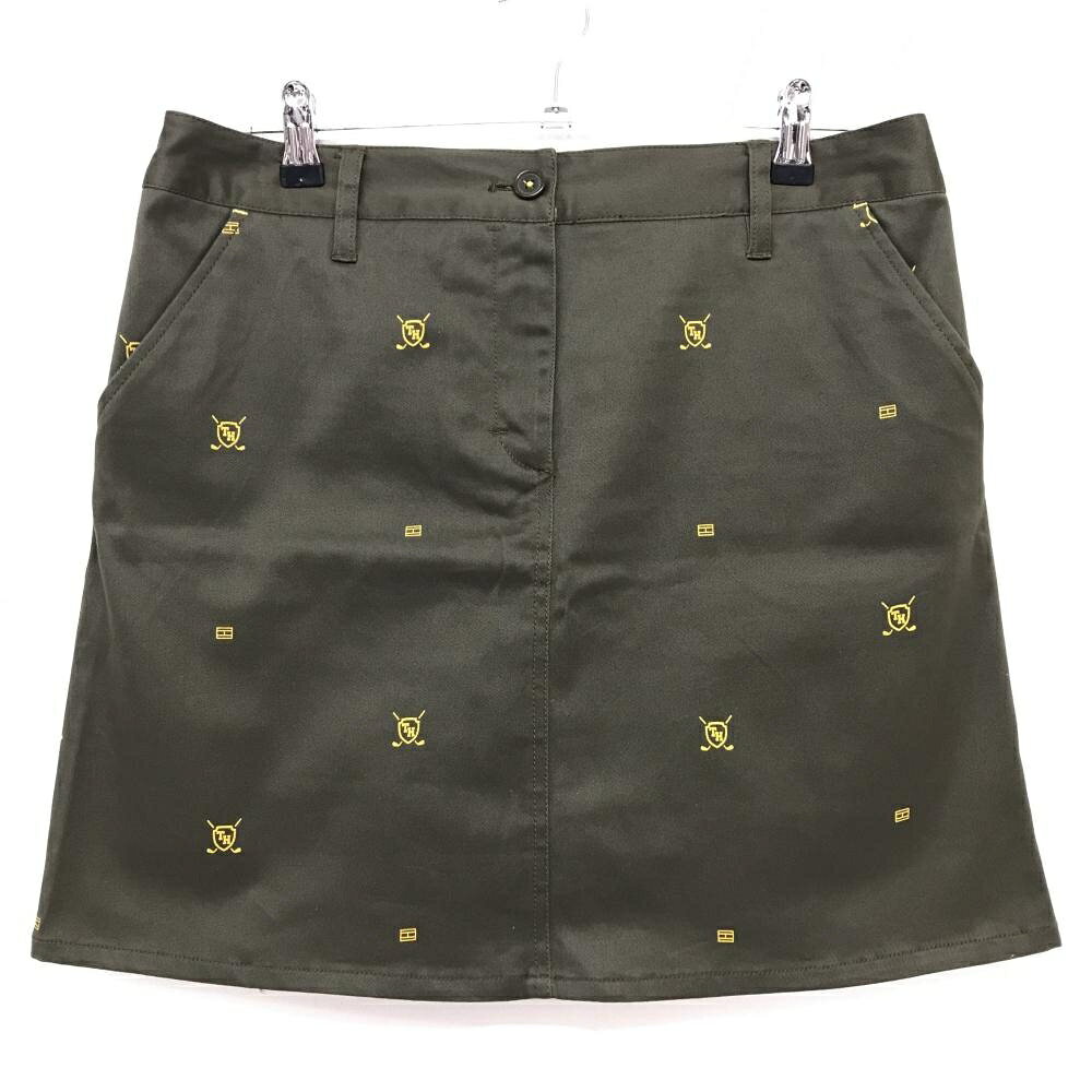 【超美品】トミーヒルフィガー スカート カーキ×イエロー 総柄 ストレッチ レディース L ゴルフウェア Tommy Hilfiger Golf