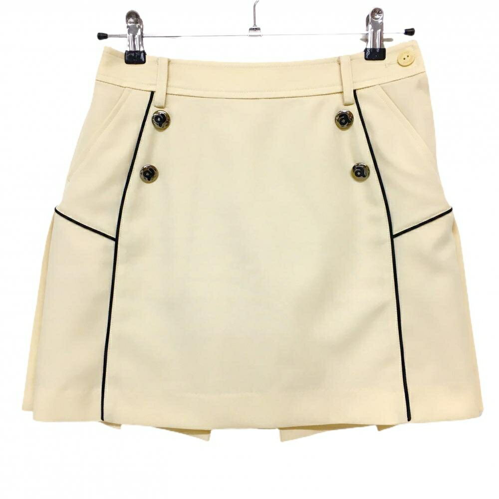 【超美品】アルチビオ スカート パステルイエロー×黒 背面プリーツ 裏地付 レディース 38(M) ゴルフウェア archivio