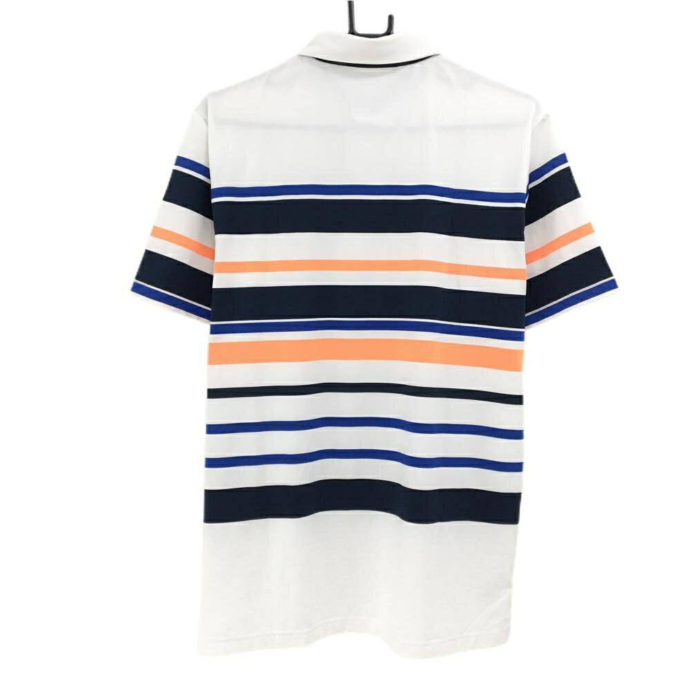 【美品】アディダス 半袖ポロシャツ 白×ネイビー×オレンジ ボーダー風 メンズ L ゴルフウェア adidas
