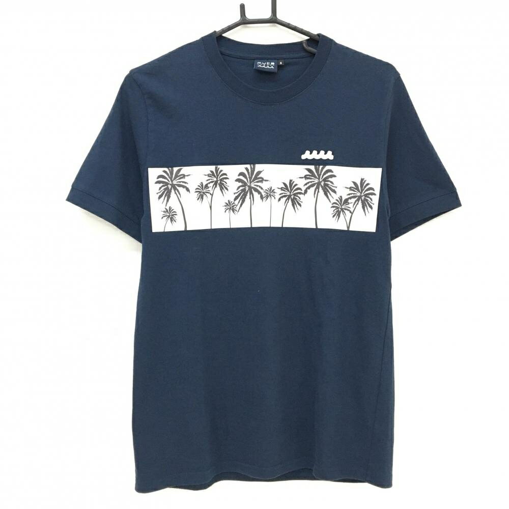 【美品】ムータマリン Tシャツ ネイビー×白 胸元ヤシの木プリント メンズ S ゴルフ...