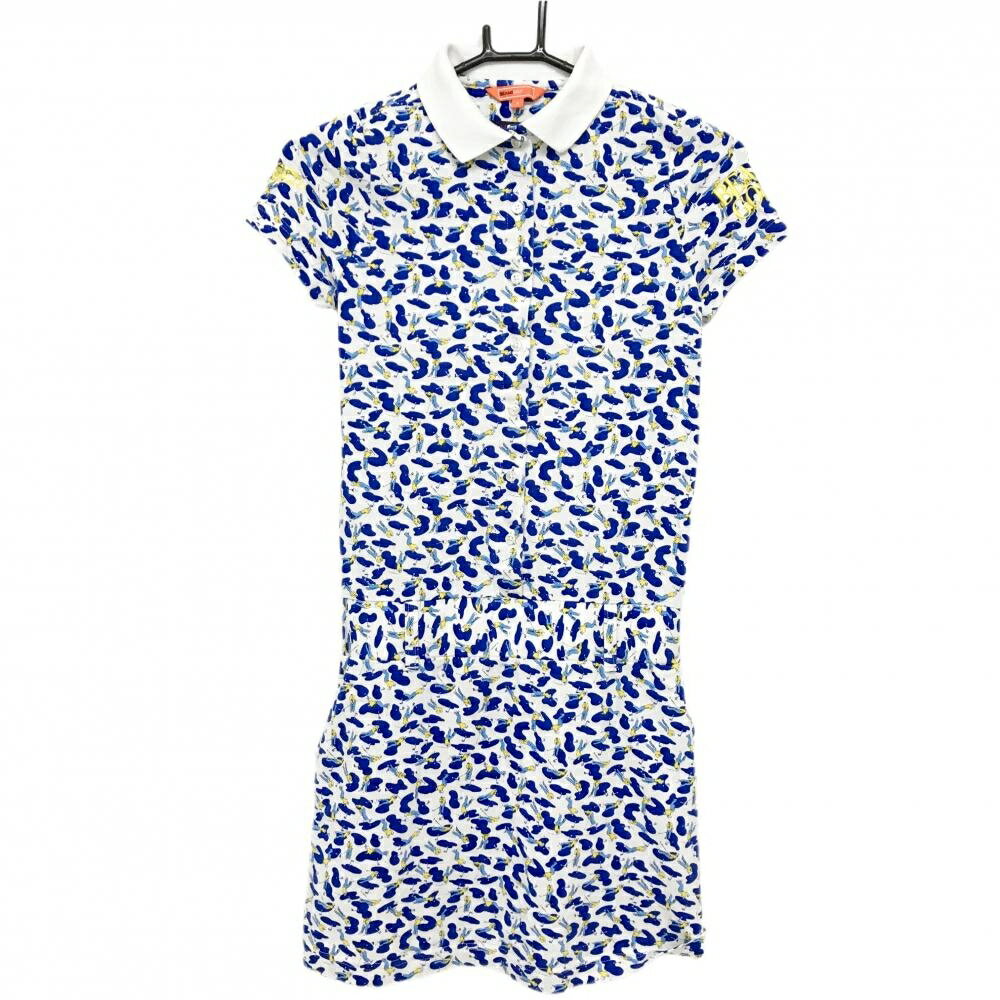 Rakuten - 【超美品】ビームスゴルフ 半袖ポロワンピース 白×ブルー ゴルファー総柄 LIBERTY レディース S ゴルフウェア BEAMS GOLF