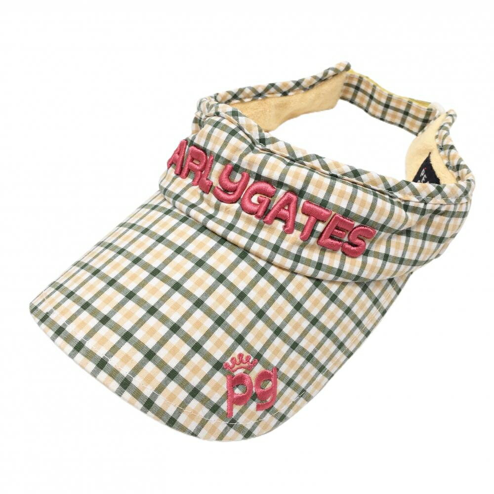 【美品】パーリーゲイツ サンバイザー 白×グリーン チェック FR ゴルフウェア PEAR...