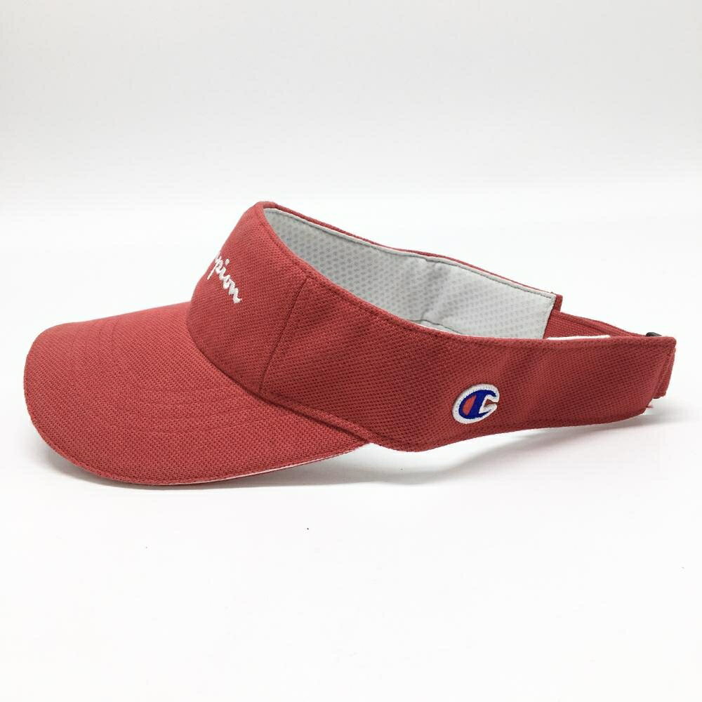 【美品】チャンピオン サンバイザー レッド×白 フロントロゴ刺しゅう 57〜59cm(F) ゴルフウェア Champion