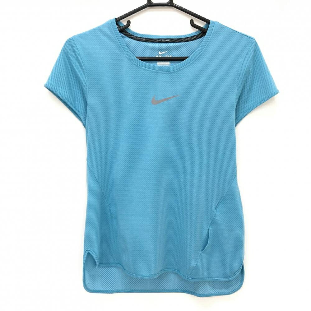 【美品】ナイキ Tシャツ ライトブルー 地模様 ロゴプリント レディース M ゴルフウェア NIKE