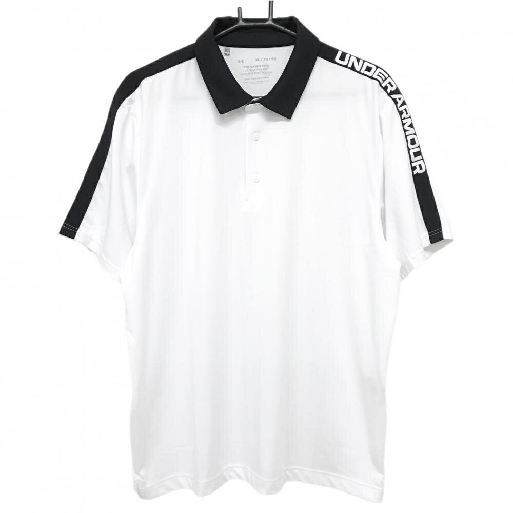 【超美品】アンダーアーマー 半袖ポロシャツ 白×黒 肩ロゴ LOOSE メンズ XL/TG/EG ゴルフウェア 2024年モデル UNDER ARMOUR