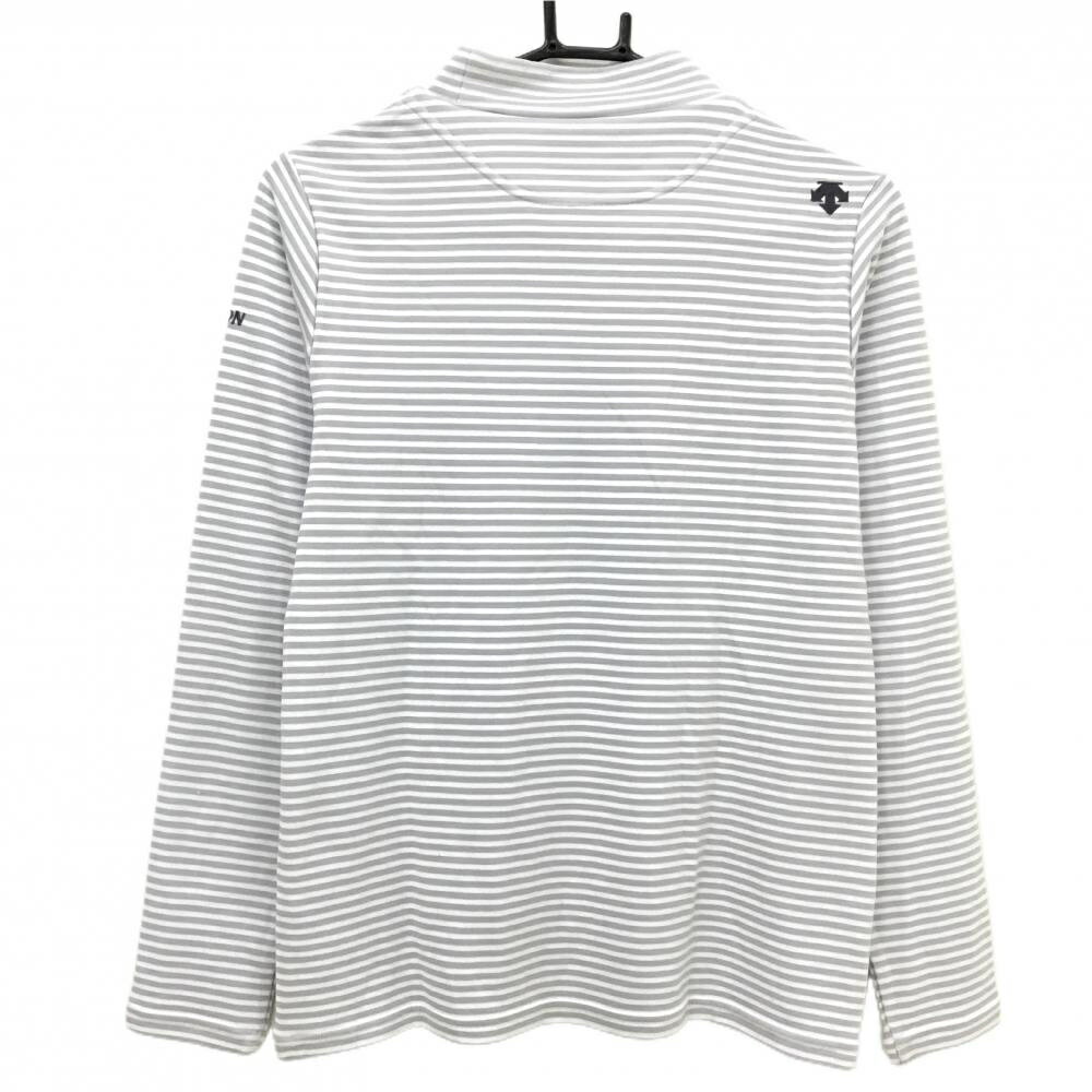 【美品】スリクソンバイデサント 長袖ハイネックシャツ グレー×白 ボーダー 裏微起毛 レディース M ゴルフウェア SRIXON
