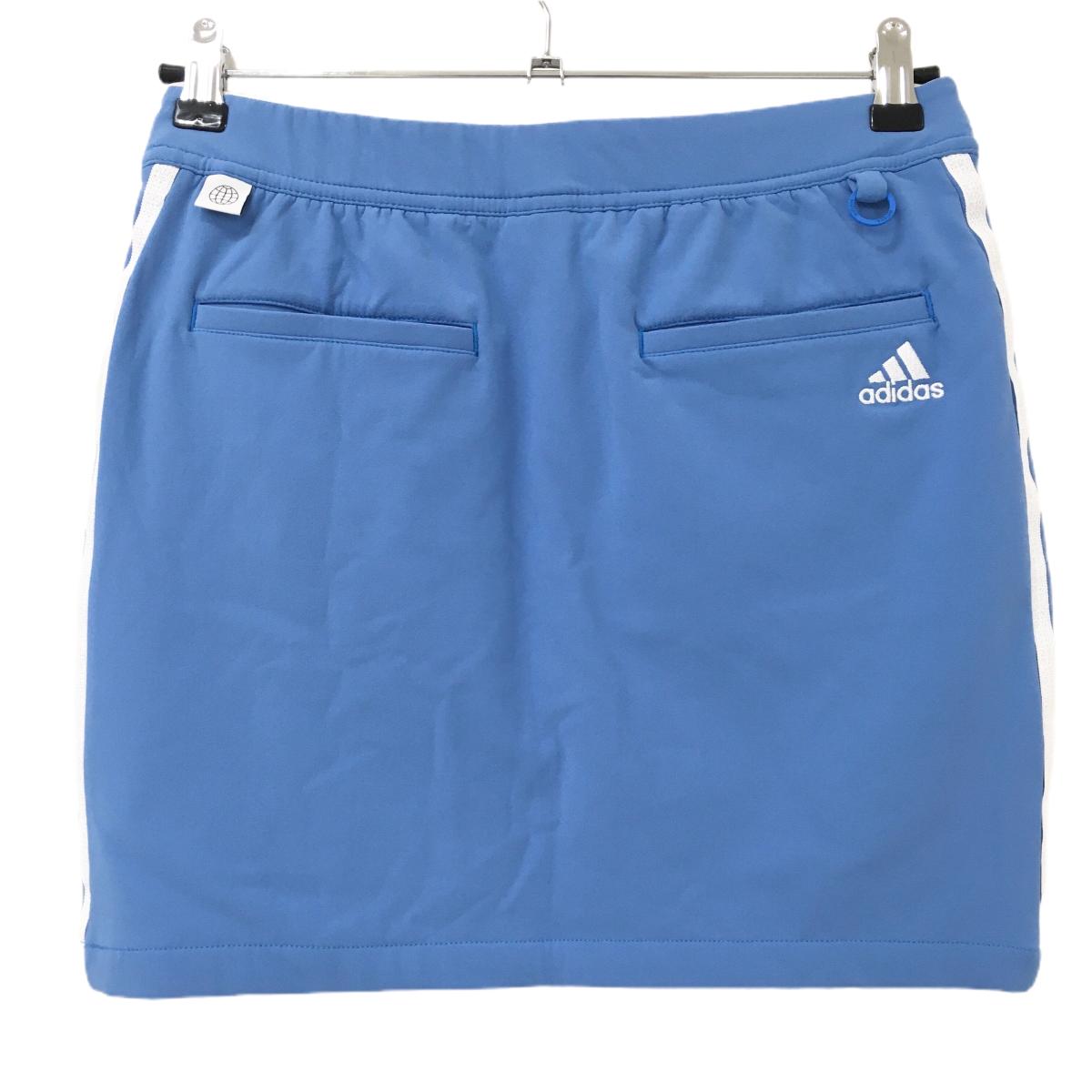【超美品】アディダス スカート ライトブルー×白 サイド3ライン 内側インナーパンツ レディース L ゴルフウェア adidas