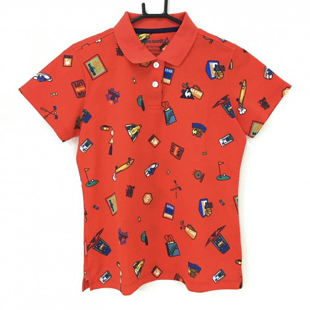 Rakuten - 【超美品】ルコックゴルフ 半袖ポロシャツ レッド×マルチカラー 総柄 レディース L ゴルフウェア le coq sportif