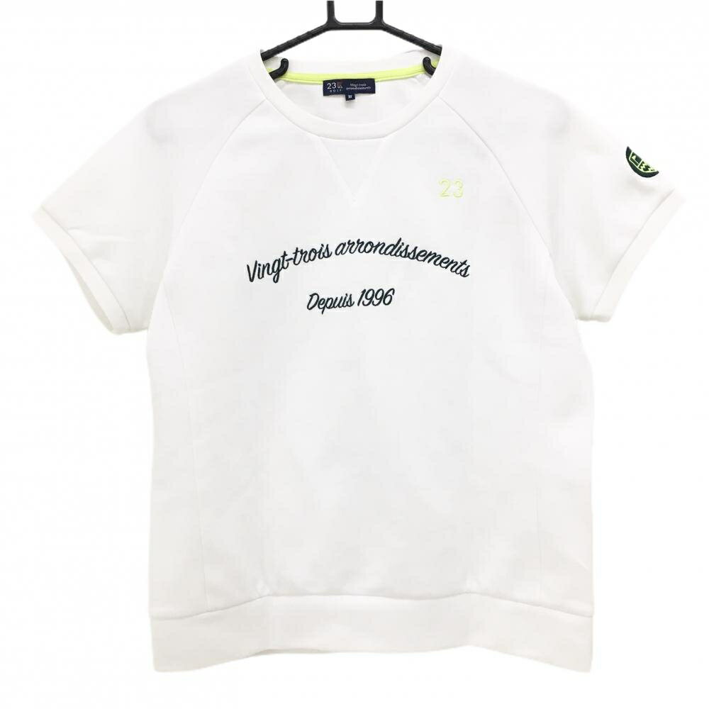 Rakuten - 【当店ポイント10倍！楽天スーパーセール期間限定】【美品】23区ゴルフ Tシャツ 白×グリーン フロント刺しゅう レディース III(XL) ゴルフウェア 23区