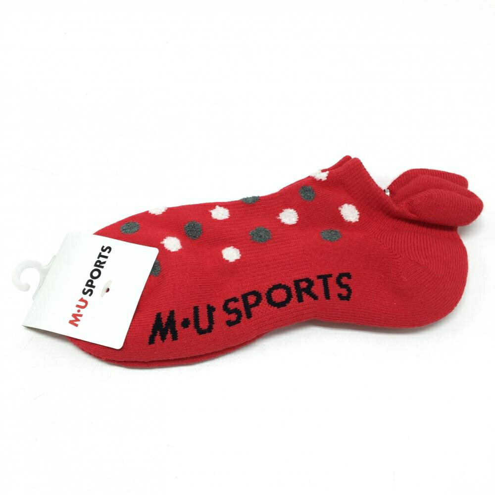 【新品】MUスポーツ ソックス レッド×グレー×白 ドット アンクル丈 レディース F ゴルフウェア M・U SPORTS