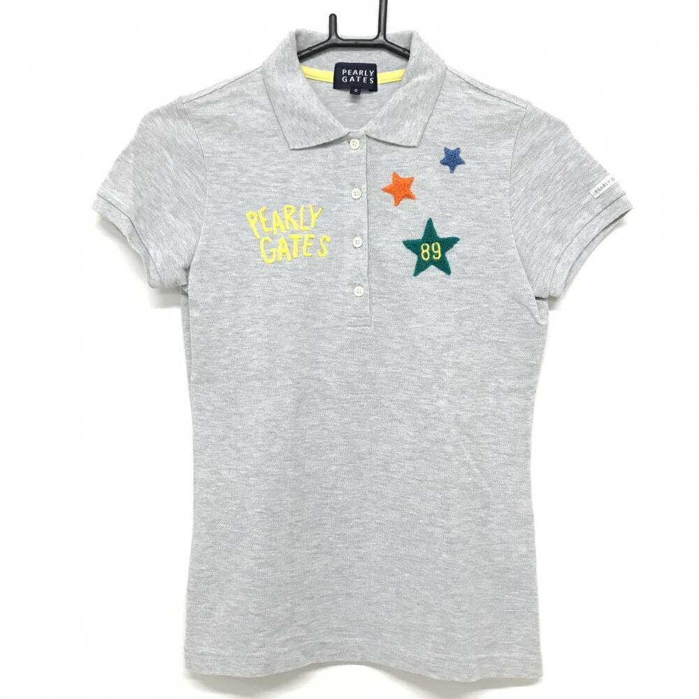 TRUSSARDI - 【美品】パーリーゲイツ 半袖ポロシャツ 杢グレー 星パイルワッペン レディース 0(S) ゴルフウェア PEARLY GATES
