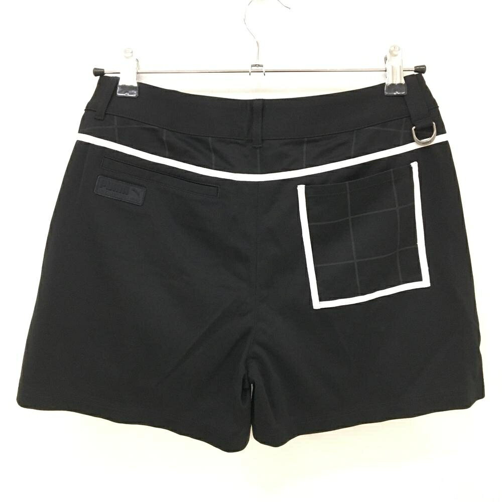 【超美品】プーマ ショートパンツ 黒×ライトグレー×白 後ろ一部チェック ストレッチ レディース M ゴルフウェア PUMA