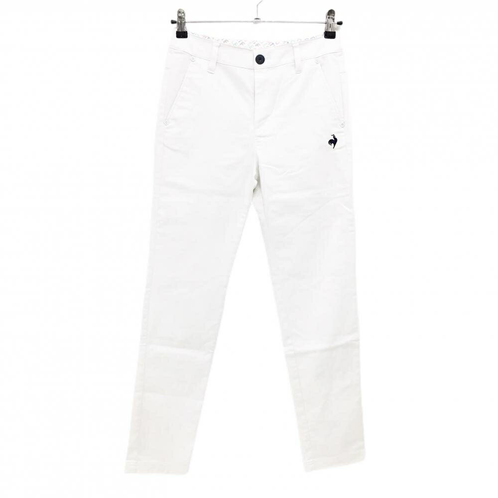 【美品】ルコックゴルフ パンツ 白 ロゴネイビー ストレッチ レディース 9 ゴルフウェア le coq sportif