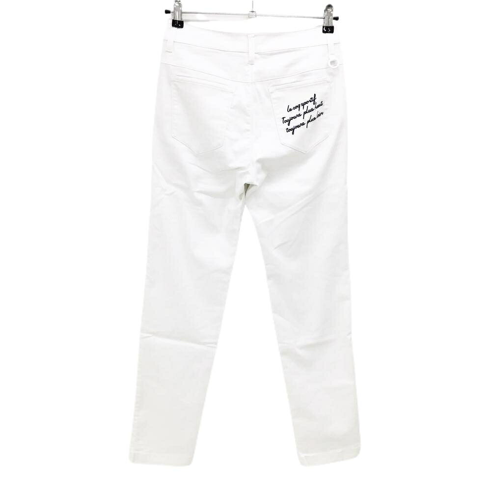 【美品】ルコックゴルフ パンツ 白 ロゴネイビー ストレッチ レディース 9 ゴルフウェア le coq sportif